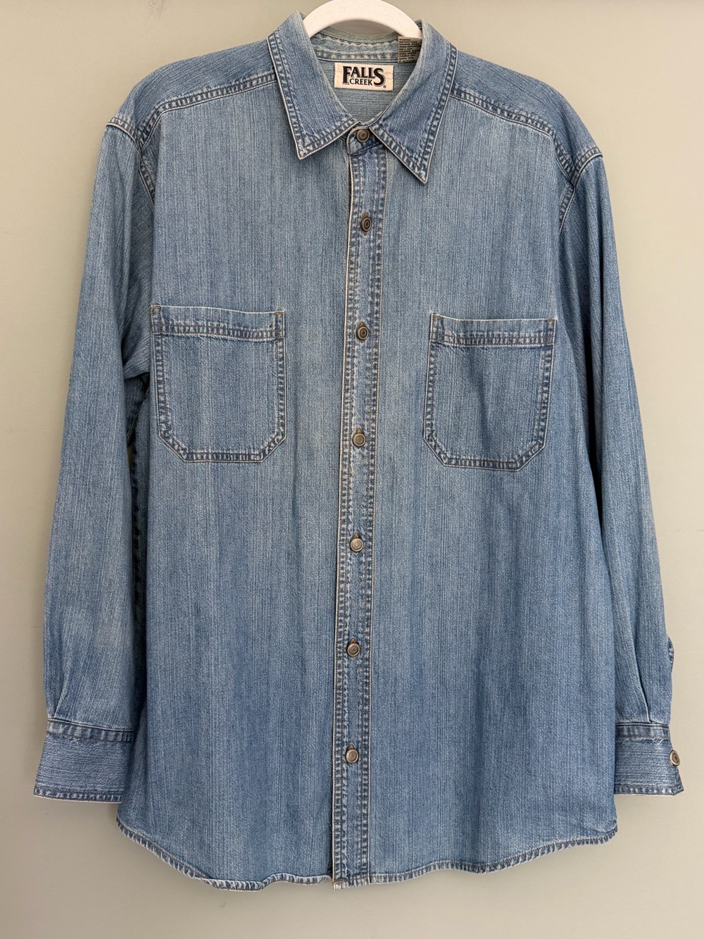 Vintage Falls Creek 100% Cotton Mid Weight Denim Blue Oversized Shirt Jacket